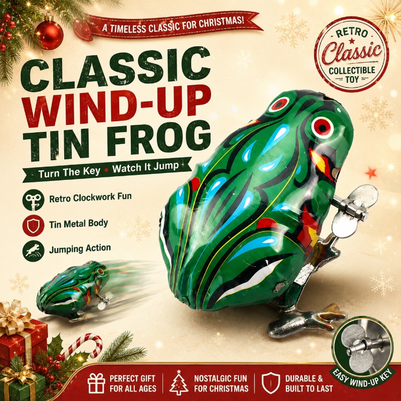 Vintage And Collectible Toys - Vintage Wind‑Up Tin Jumping Frog Clockwork