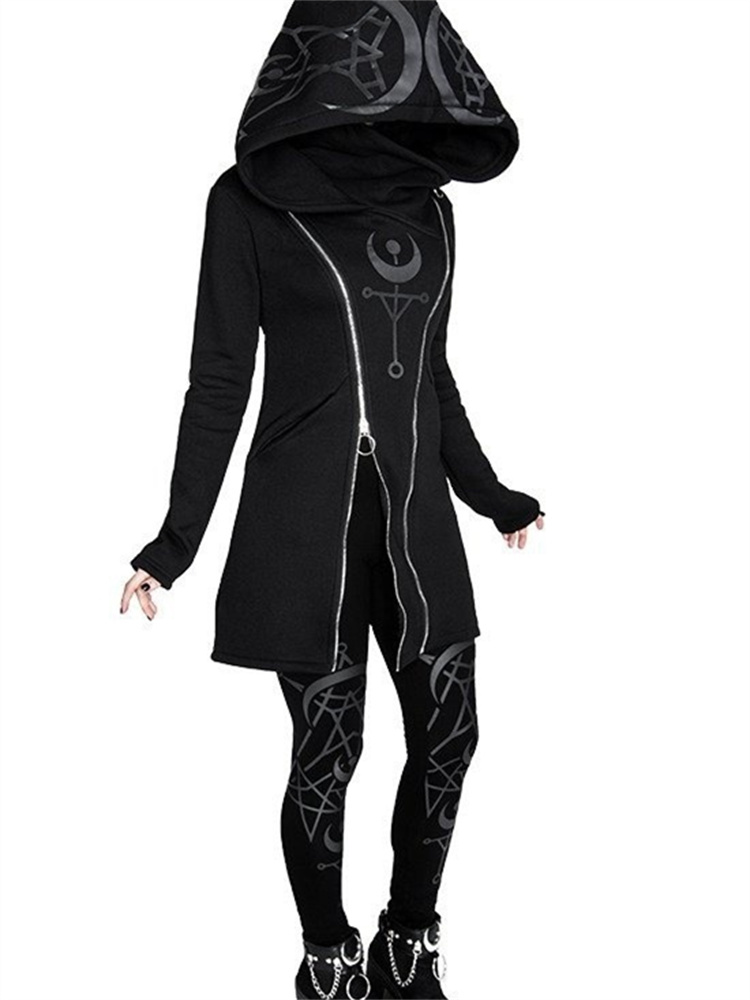 Gothic Punk Print Long-sleeved - Vintage Zip Hoodie review and price