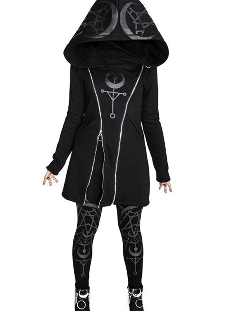 Gothic Punk Print Long-sleeved - Vintage Zip Hoodie review and price