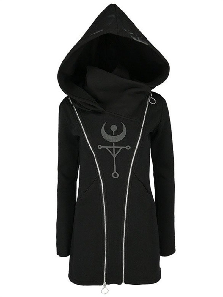Gothic Punk Print Long-sleeved - Vintage Zip Hoodie review and price