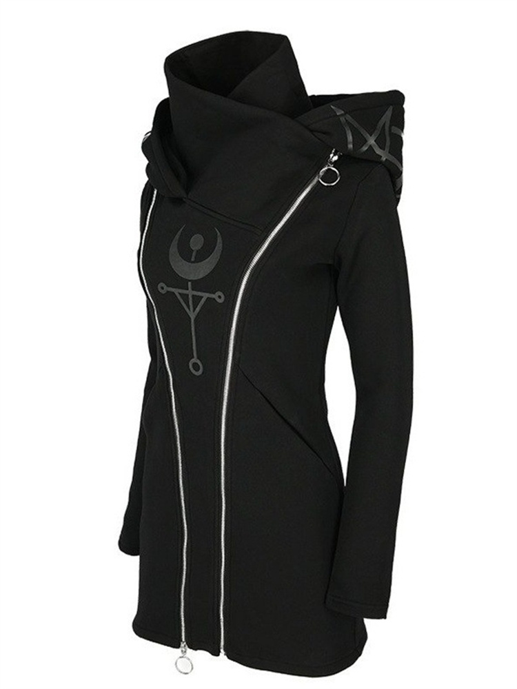 Gothic Punk Print Long-sleeved - Vintage Zip Hoodie review and price