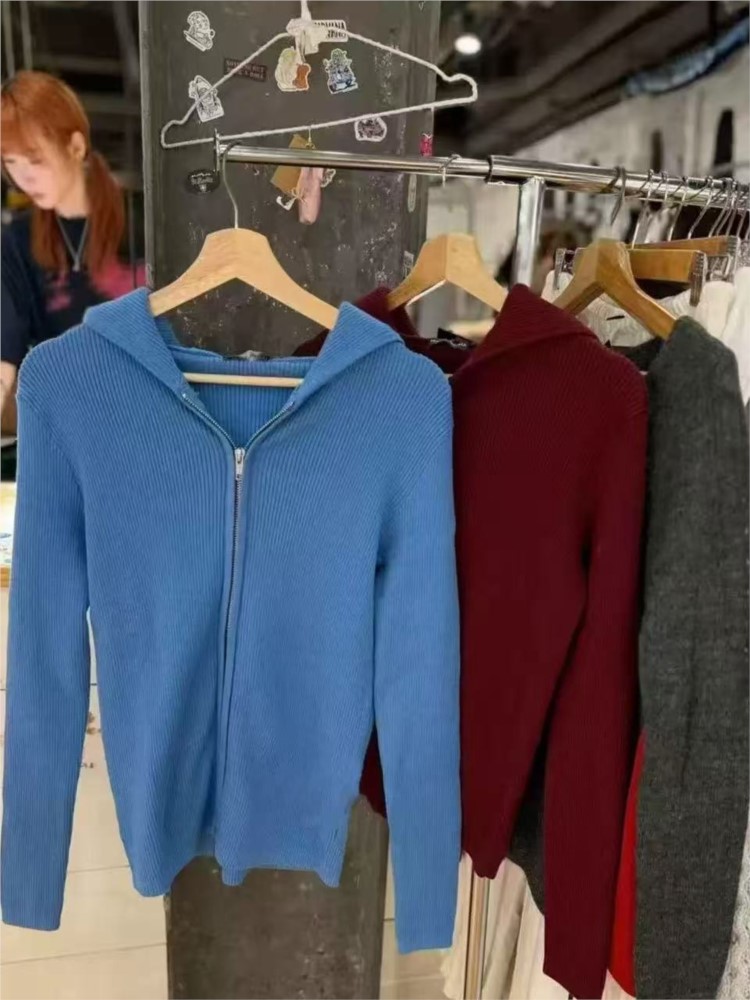 Blue Knitted Hoodies Tops Wome - Vintage Zip Hoodie review and price