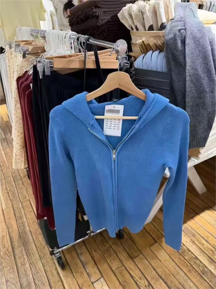 Blue Knitted Hoodies Tops Wome - Vintage Zip Hoodie review and price