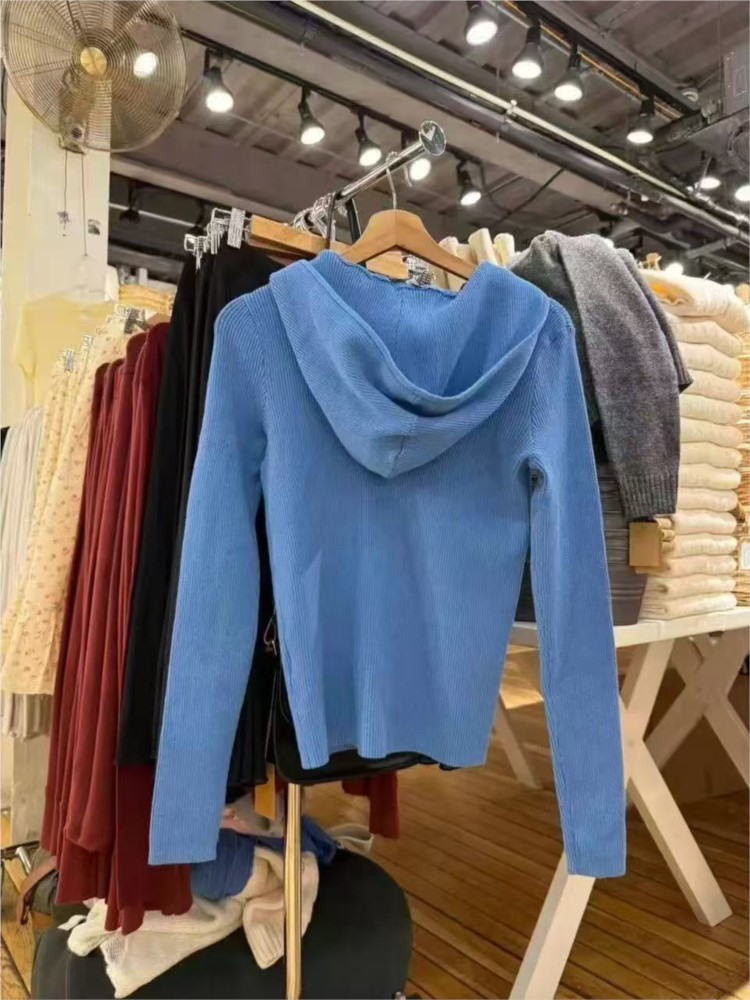 Blue Knitted Hoodies Tops Wome - Vintage Zip Hoodie review and price