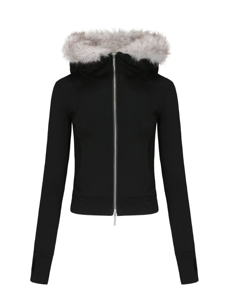 2026 Harajuku Faux Fur Collar  - Vintage Zip Hoodie review and price