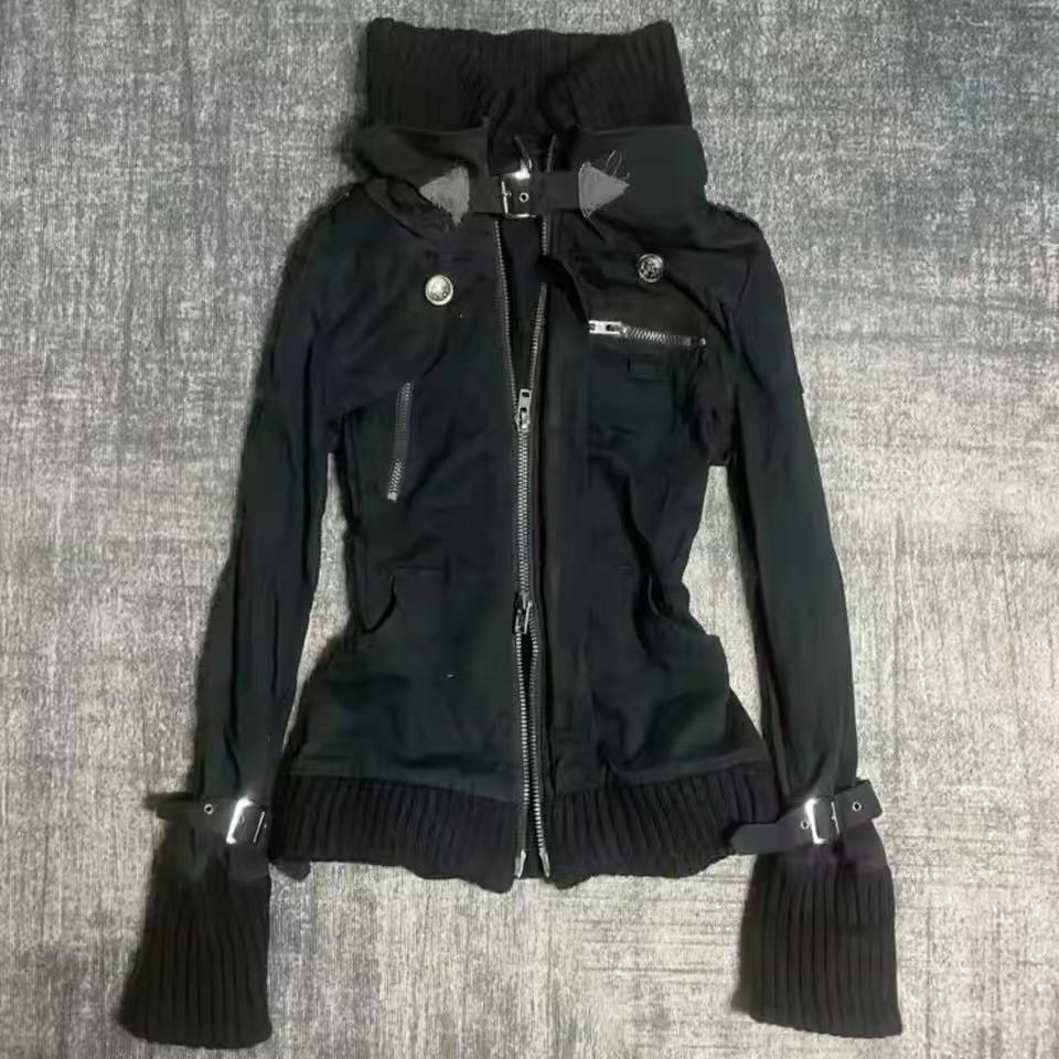 Y2K Gothic Black Slim Double Z - Vintage Zip Hoodie review and price